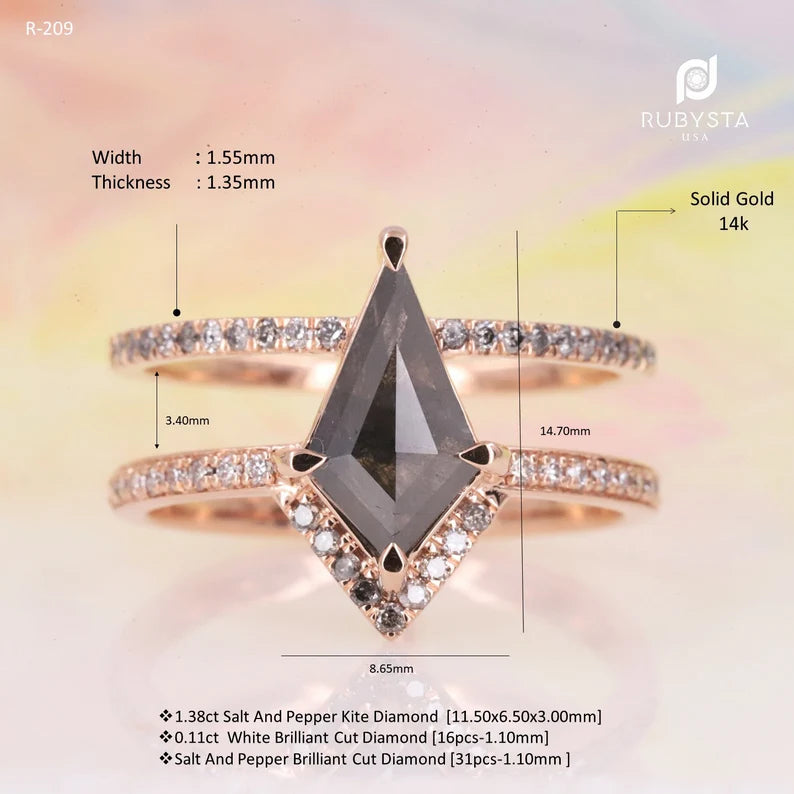 Salt and Pepper diamond Ring | kite Engagement Ring | kite diamond ring