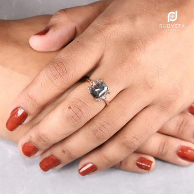 Salt And Pepper Diamond Ring | Engagement Ring| Emerald Diamond Ring - Rubysta