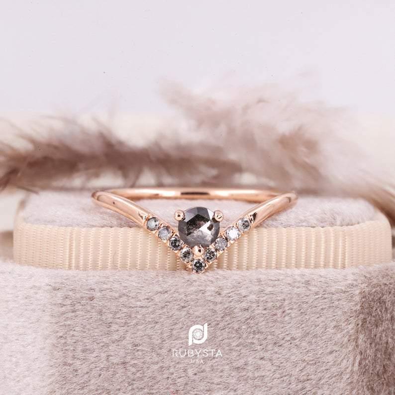 Salt and Pepper diamond Ring | Rose Diamond Ring | Stackable ring - Rubysta