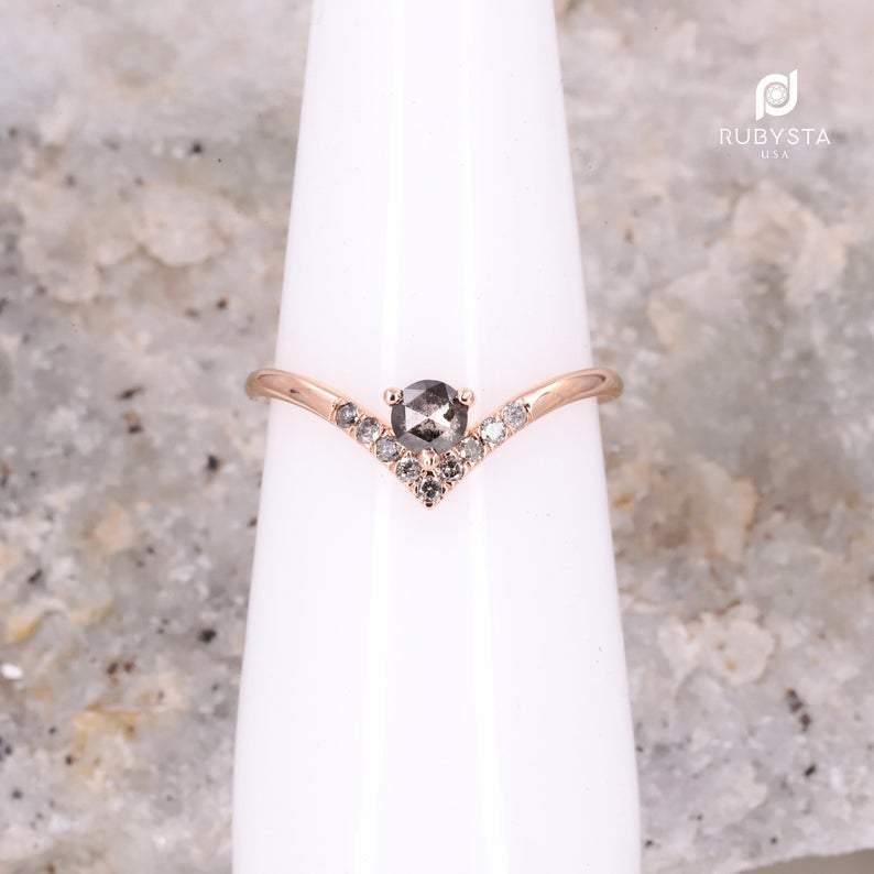 Salt and Pepper diamond Ring | Rose Diamond Ring | Stackable ring - Rubysta
