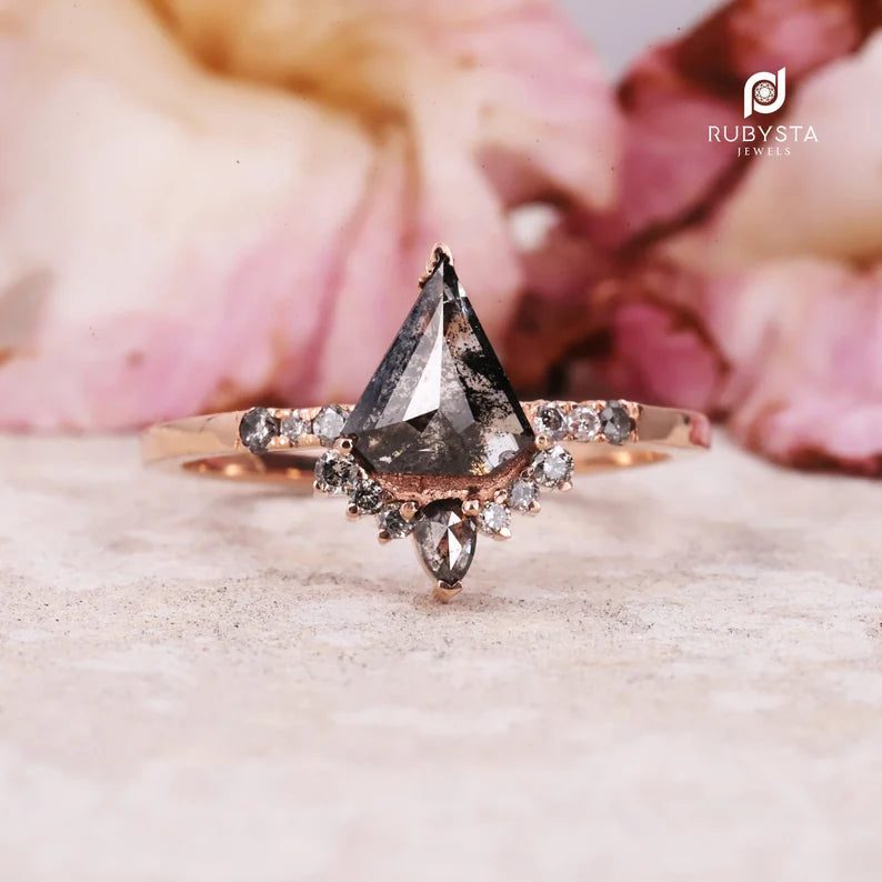 Salt and Pepper Diamond Ring | Engagement Ring | Pentagon Diamond Ring