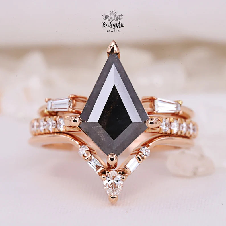 Salt and Pepper Diamond Ring | Engagement Ring | Kite Diamond Ring | R2058AB