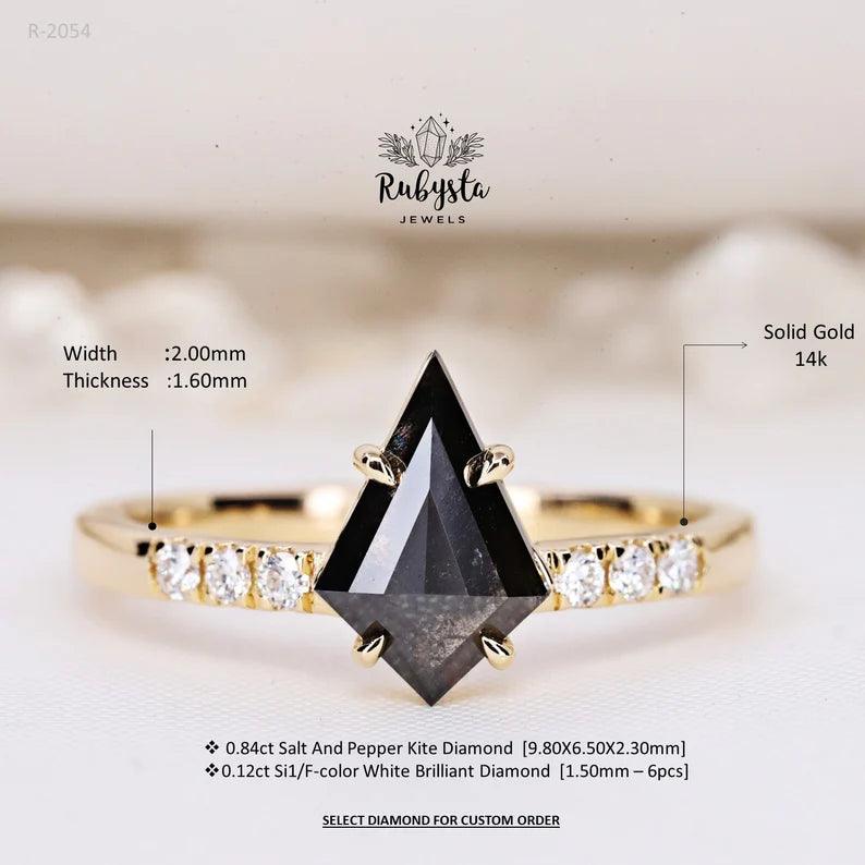 Round Brilliant Cut Salt and Pepper Diamond Custom Engagement Ring, Diamond  Eternity Band 1ct 14k 18k