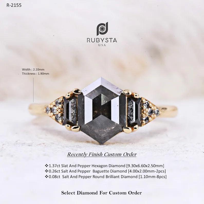 Point no point studio 2025 hexagon black diamond engagement ring