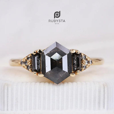 Salt and Pepper diamond Ring | Engagement Ring | Salt and pepper Ring - Rubysta
