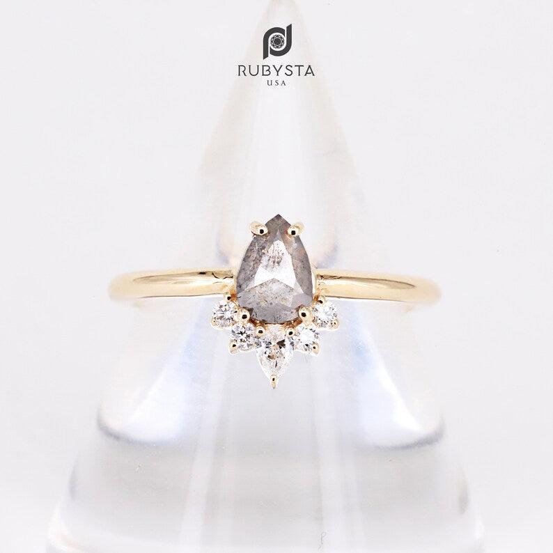 Salt and pepper diamond ring | Pear diamond ring | Solid Rose gold Ring | Unique Ring - Rubysta