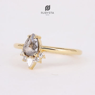 Salt and pepper diamond ring | Pear diamond ring | Solid Rose gold Ring | Unique Ring