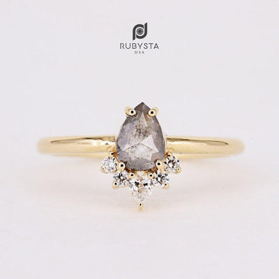 Salt and pepper diamond ring | Pear diamond ring | Solid Rose gold Ring | Unique Ring - Rubysta
