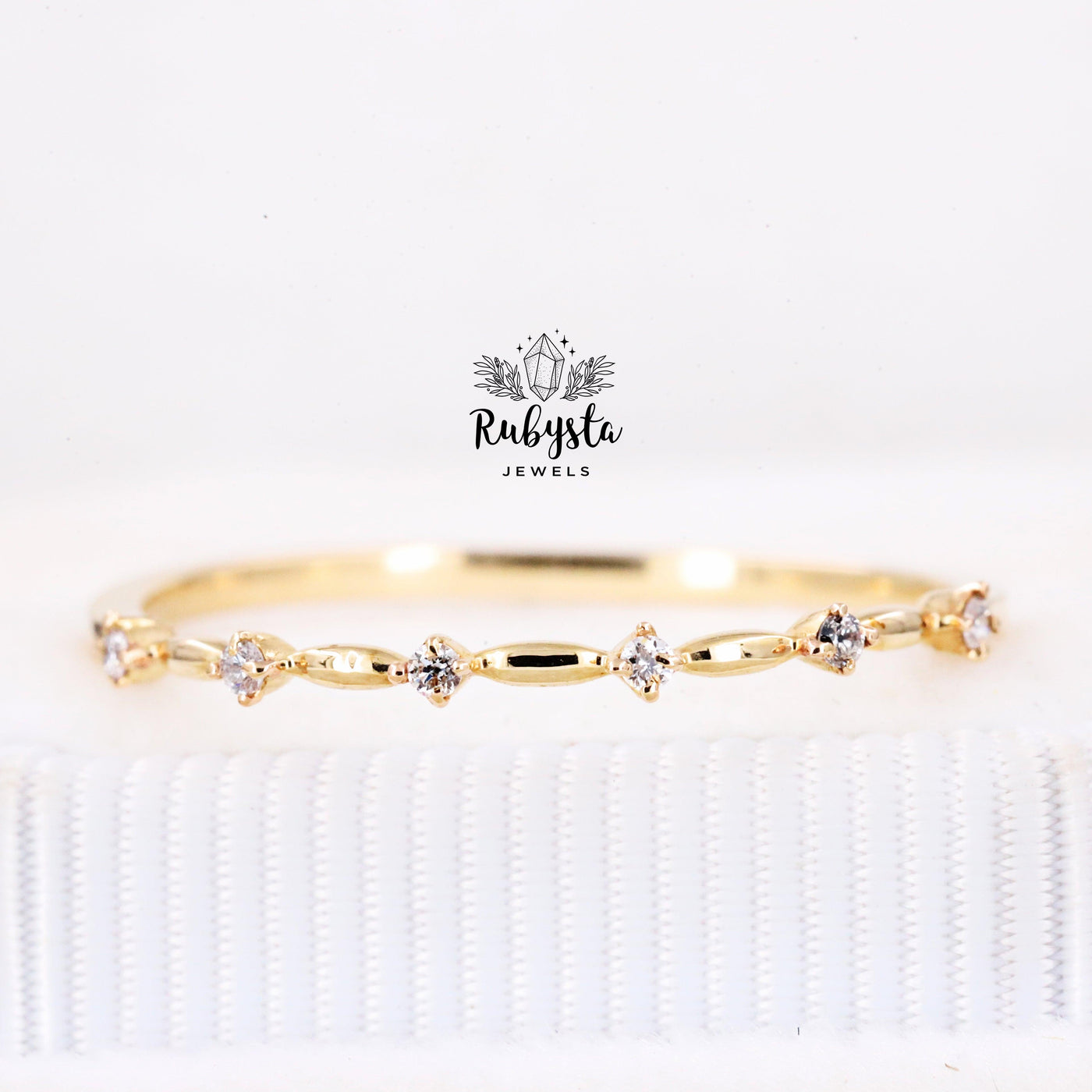 Gold Wedding Ring | Diamond Band | Half Eternity Ring | Diamond Ring - Rubysta
