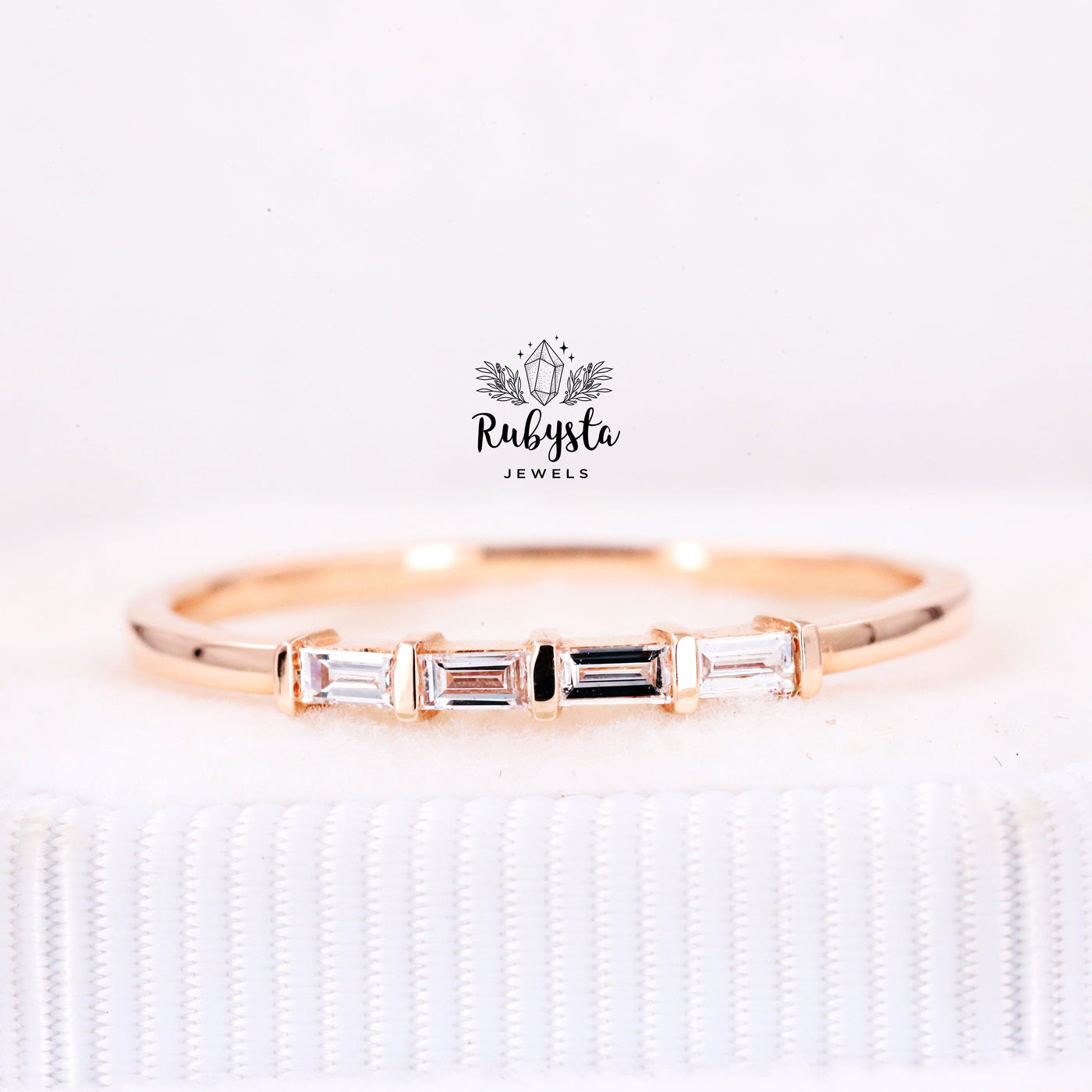 Minimalist Diamond Ring | Dainty Baguette Ring | Baguette Stacking - Rubysta