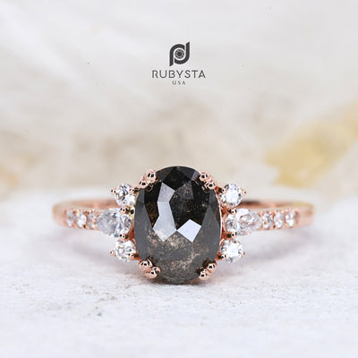 Salt and Pepper diamond Ring | Oval Diamond Ring | Engagement Ring