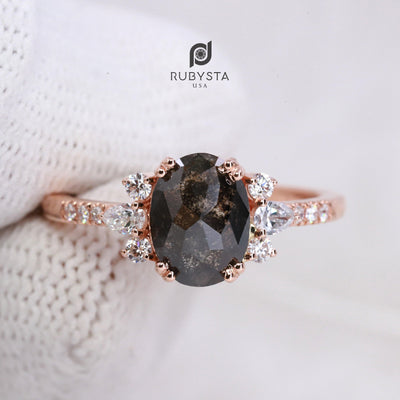 Salt and Pepper diamond Ring | Oval Diamond Ring | Engagement Ring - Rubysta