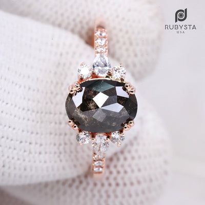 Salt and Pepper diamond Ring | Oval Diamond Ring | Engagement Ring - Rubysta