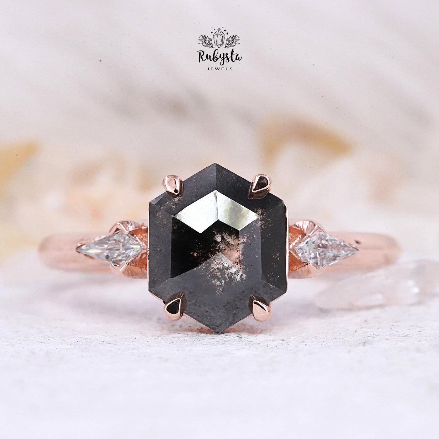 salt and pepper Hexagon diamond ring - Rubysta