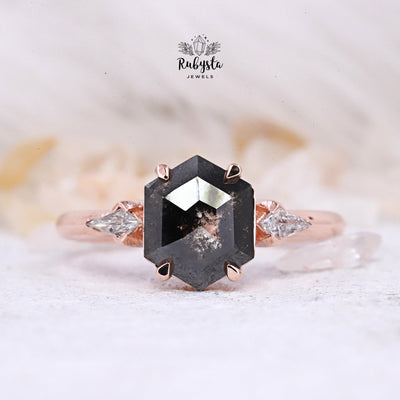 salt and pepper Hexagon diamond ring - Rubysta