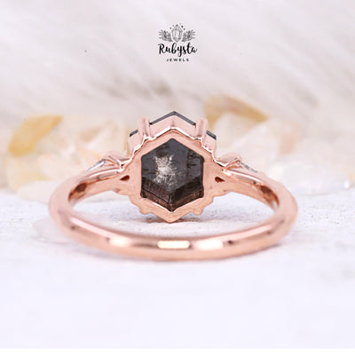 salt and pepper Hexagon diamond ring - Rubysta