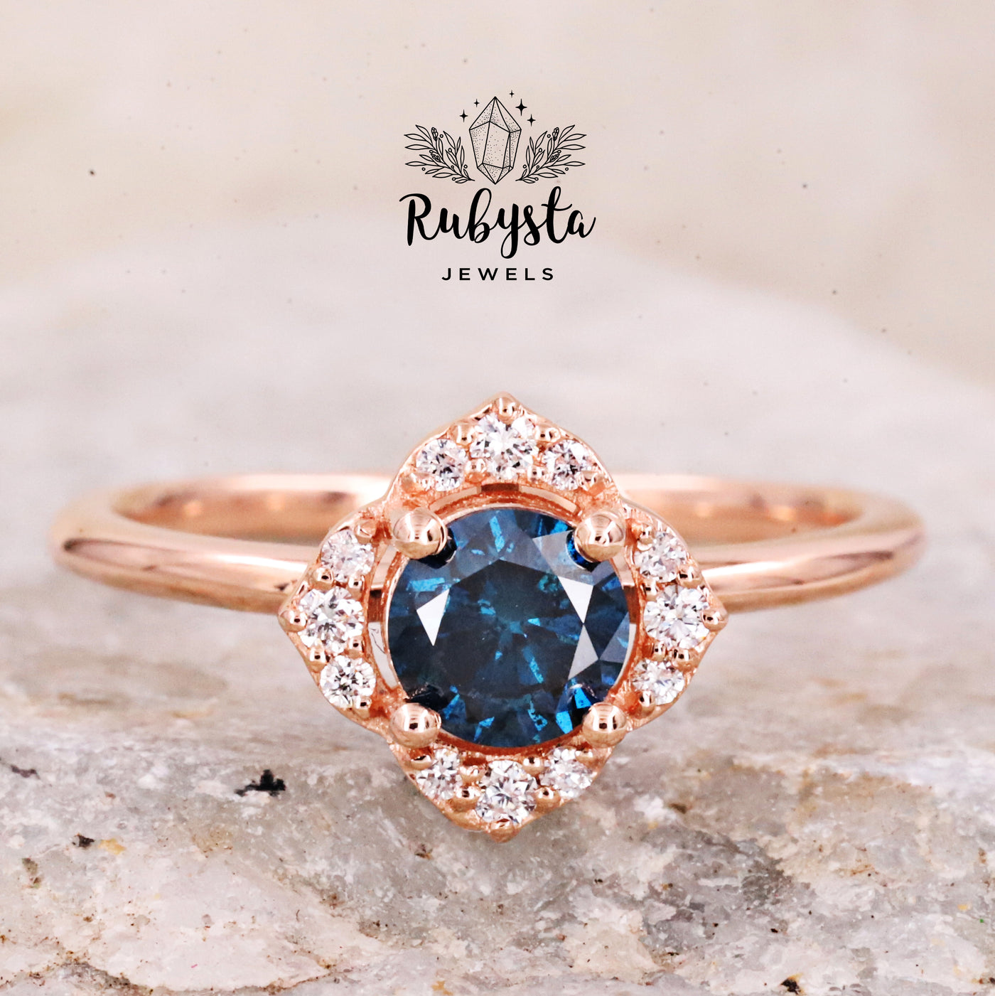 Blue Round Brilliant Diamond Ring