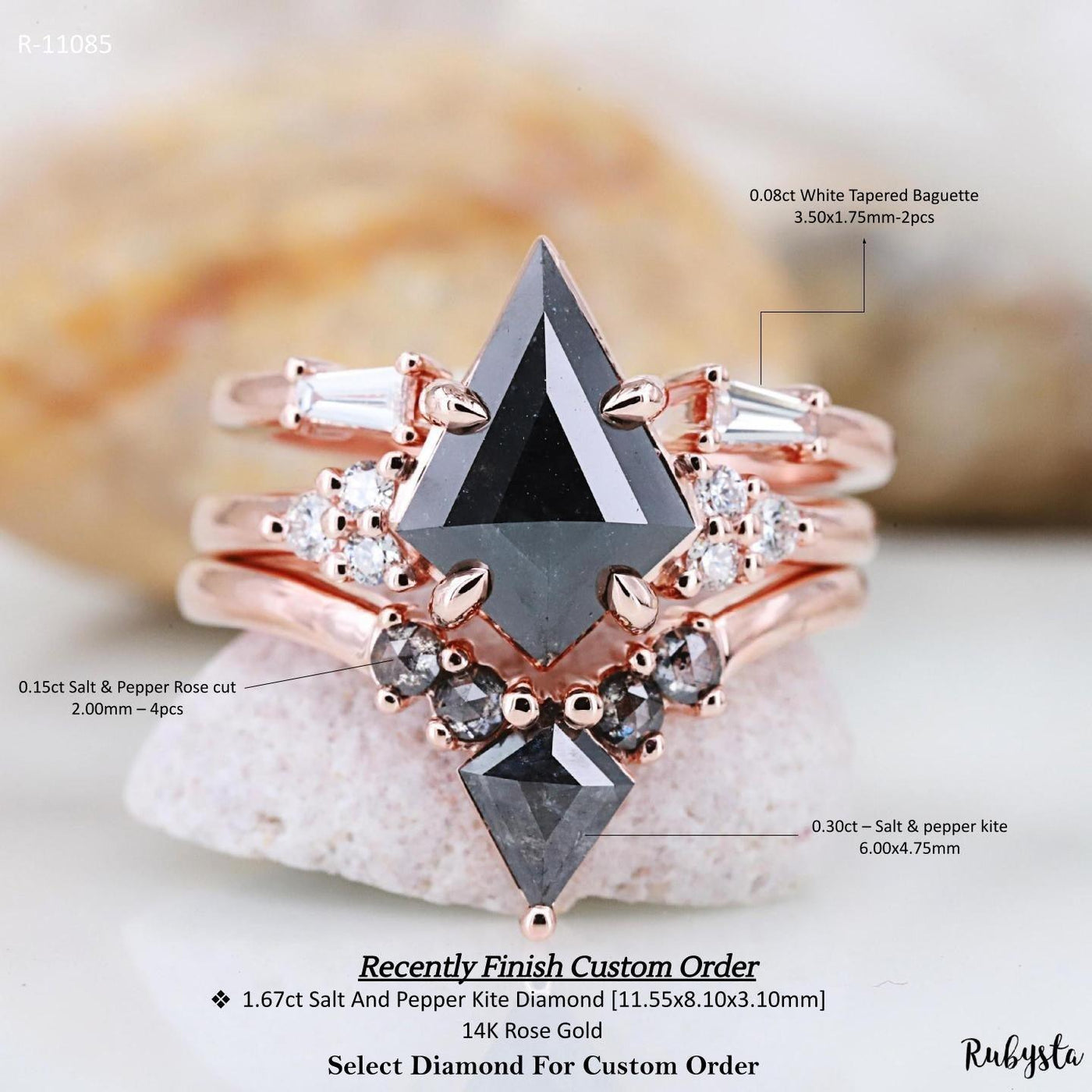 Salt and Pepper Diamond Ring | Engagement Ring | Kite Diamond Ring | Stacking Ring - Rubysta